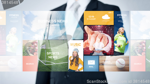 Image of close up of man pointing finger to web news