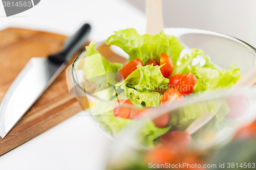 Image of close up of vegetable salad with cherry tomato