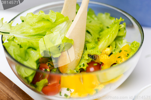 Image of close up of vegetable salad with cherry tomato