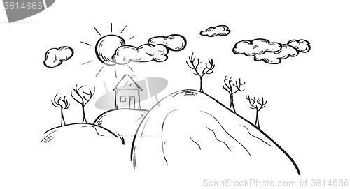 Image of sketch of the house on hill