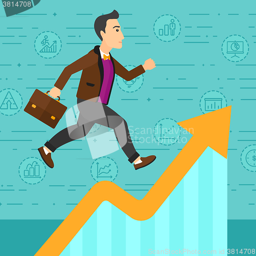 Image of Man running on growth graph. 