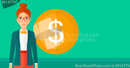 Image of Successful business woman with dollar coin.