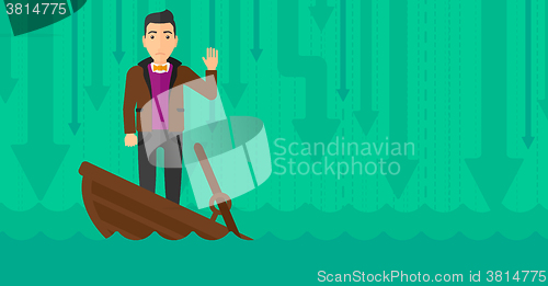 Image of Businessman standing in sinking boat.