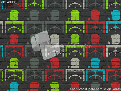 Image of Business concept: Office icons on wall background