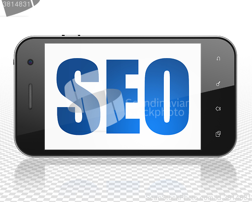 Image of Web design concept: Smartphone with SEO on display