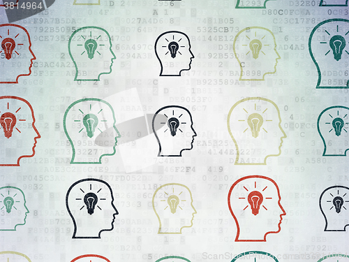 Image of Business concept: Head With Lightbulb icons on Digital Paper background