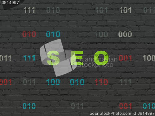 Image of Web design concept: SEO on wall background