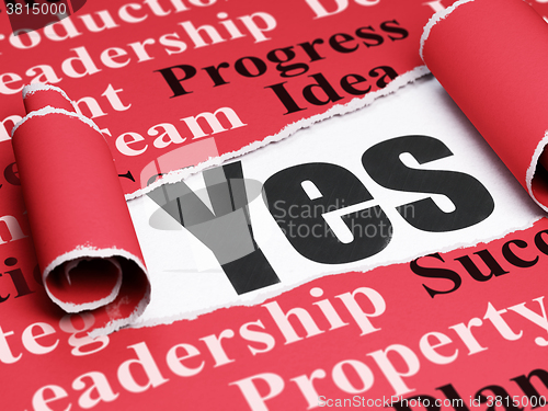Image of Business concept: black text Yes under the piece of  torn paper