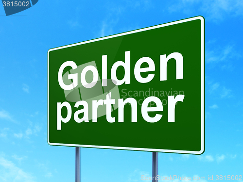 Image of Business concept: Golden Partner on road sign background