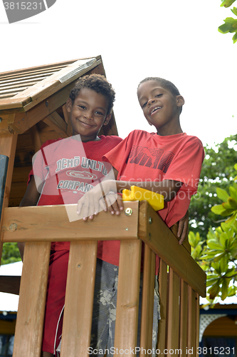 Image of editorial boys play outdoors in Big Corn Island Nicaragua