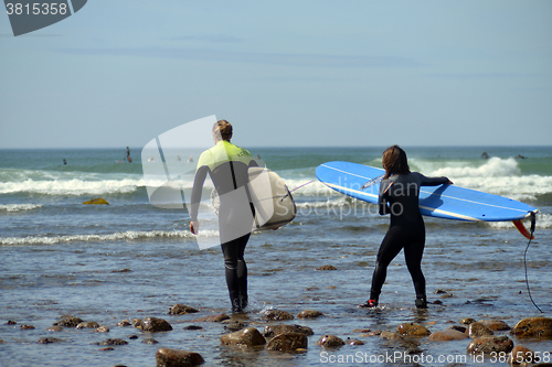 Image of editorial women surfers Ditch Plains Montuak New York