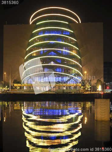 Image of Convention Center night architecture with reflection Dublin Irel