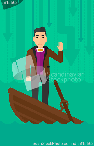 Image of Businessman standing in sinking boat.