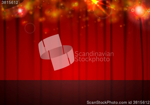Image of Background with red curtain and shiny lights