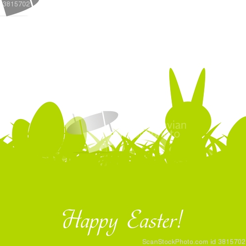 Image of Green Easter rabbit, eggs and grass