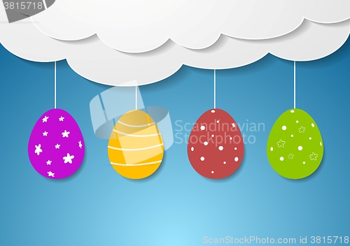 Image of Flat design with Easter eggs and clouds