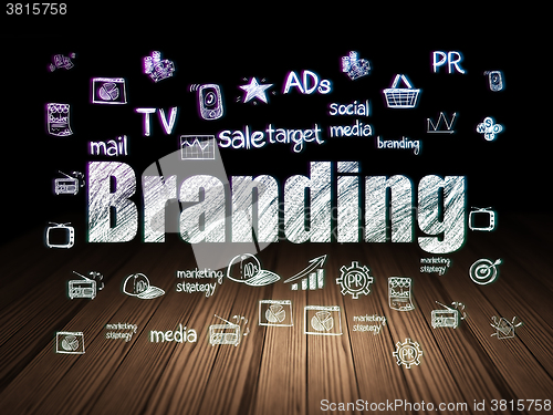 Image of Advertising concept: Branding in grunge dark room