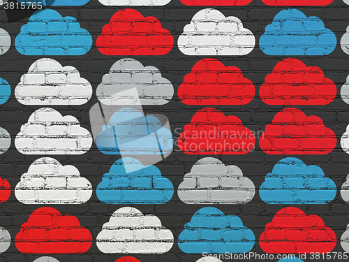 Image of Cloud networking concept: Cloud icons on wall background