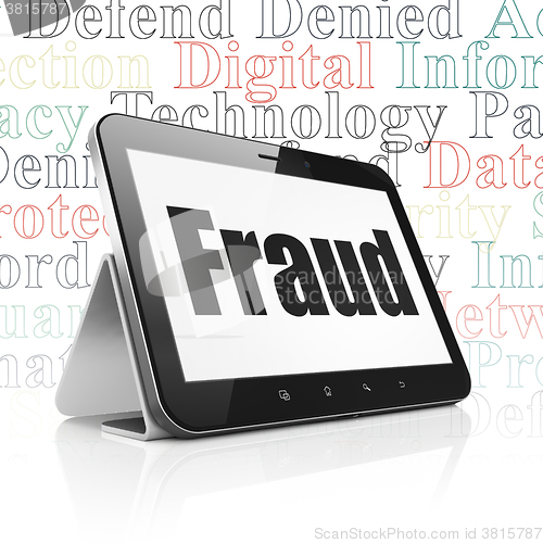 Image of Protection concept: Tablet Computer with Fraud on display