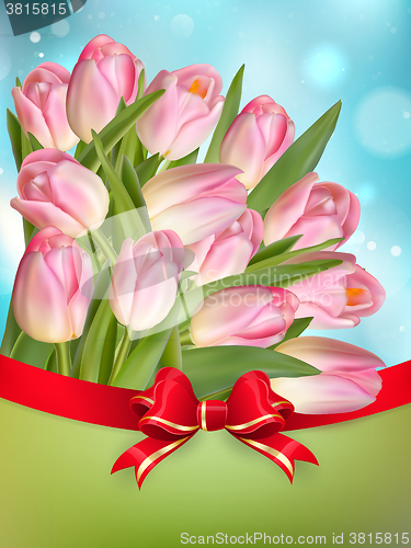 Image of Pink tulips with bow. EPS 10