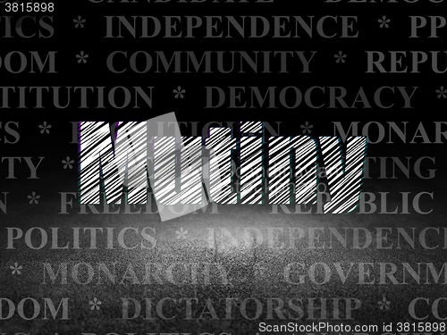 Image of Politics concept: Mutiny in grunge dark room