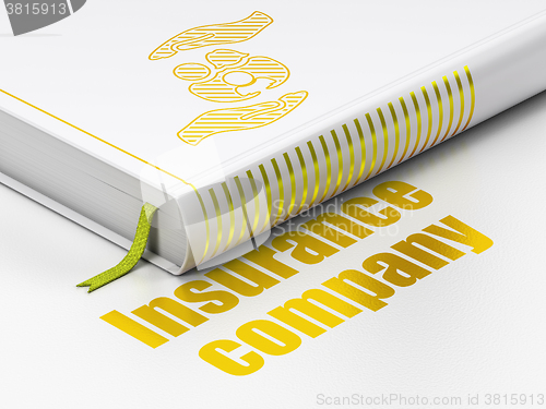 Image of Insurance concept: book Family And Palm, Insurance Company on white background