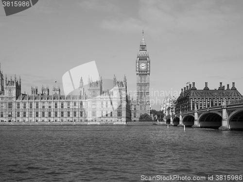 Image of Black and white Houses of Parliament in London