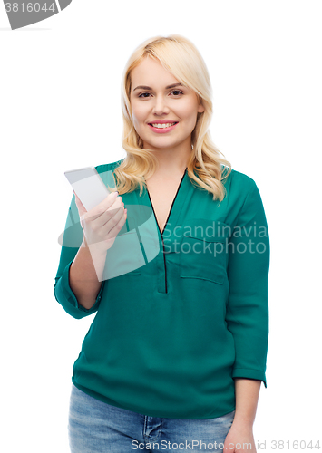 Image of happy woman with smartphone