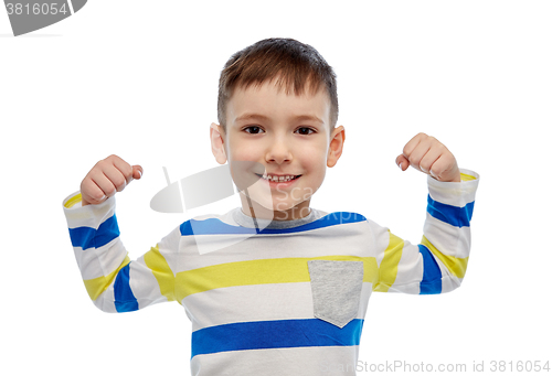 Image of happy smiling little boy with raised hand