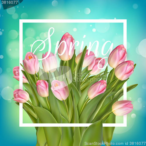 Image of Spring text with tulip flower. EPS 10