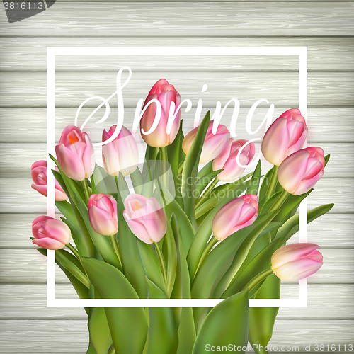 Image of Tulips on a white wood background. EPS 10