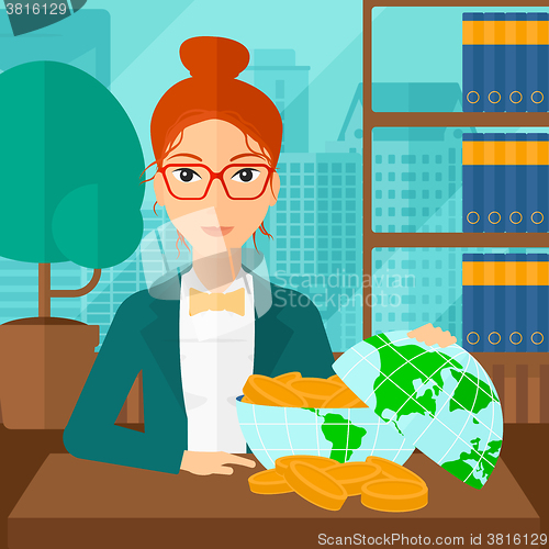 Image of Woman with globe full of money.