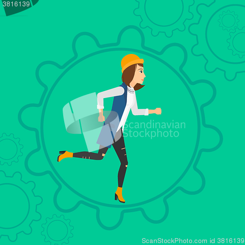 Image of Woman running inside the gear.