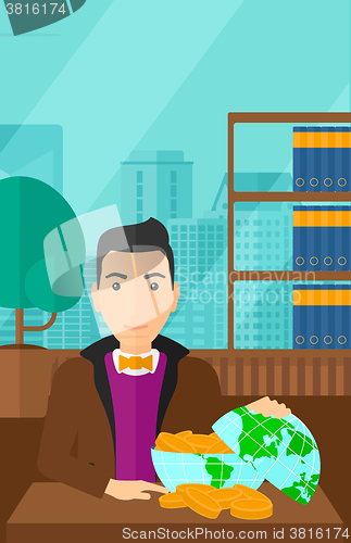 Image of Man with globe full of money.