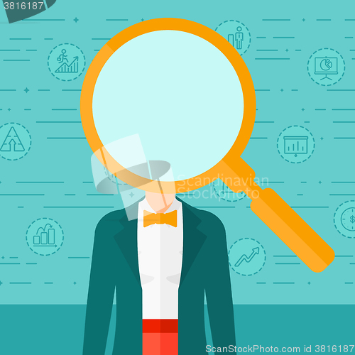 Image of Woman with magnifier instead of head.