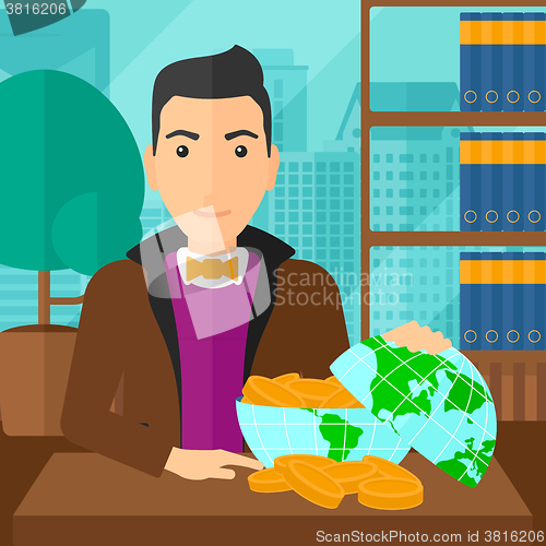 Image of Man with globe full of money.