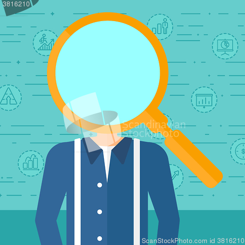 Image of Man with magnifier instead of head.