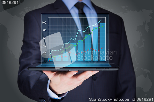 Image of businessman hold tablet with graph on high technology