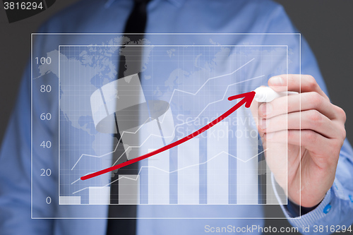 Image of businessman drawing  graph, business strategy as concept