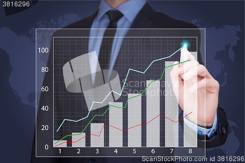 Image of businessman drawing  graph, business strategy as concept