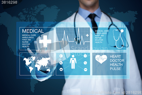 Image of Doctor working on a virtual screen. medical technology concept. pulse