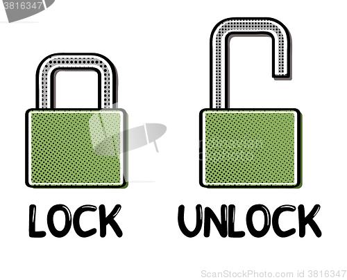 Image of comic open and closed lock