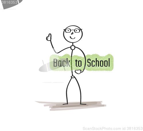 Image of man holding text Back to school