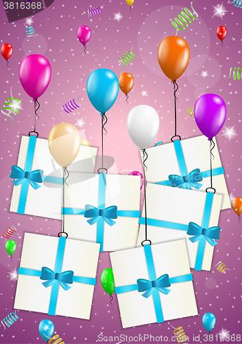 Image of birthday card with balloons and gift