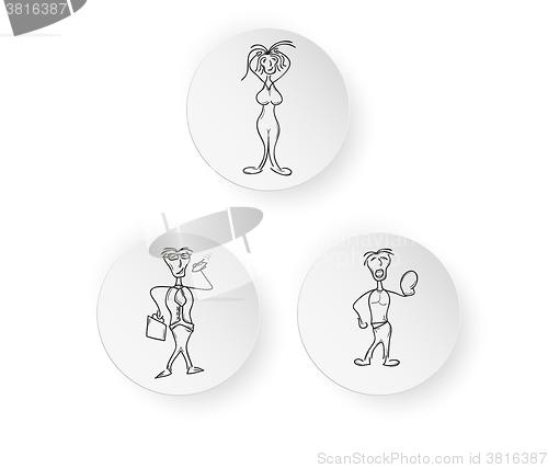 Image of buttons with man, businessman and woman