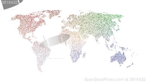 Image of world map created from color dots
