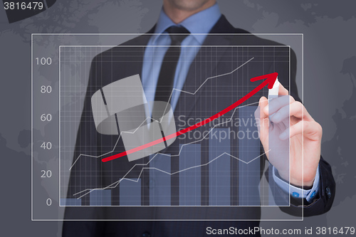 Image of businessman drawing  graph, business strategy as concept