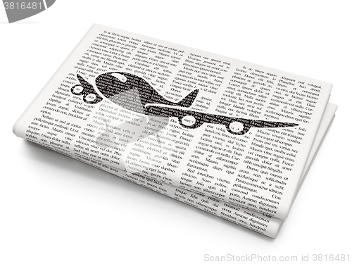 Image of Vacation concept: Airplane on Newspaper background