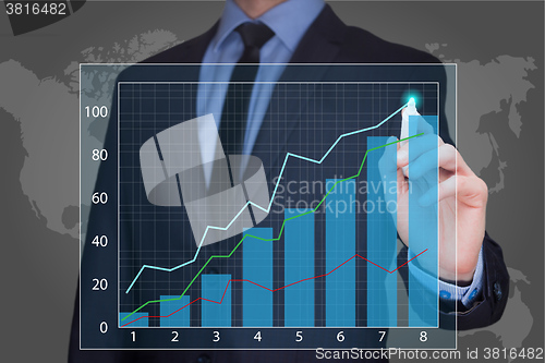 Image of businessman drawing  graph, business strategy as concept