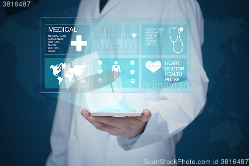 Image of Doctor working on a virtual screen. medical technology concept. pulse